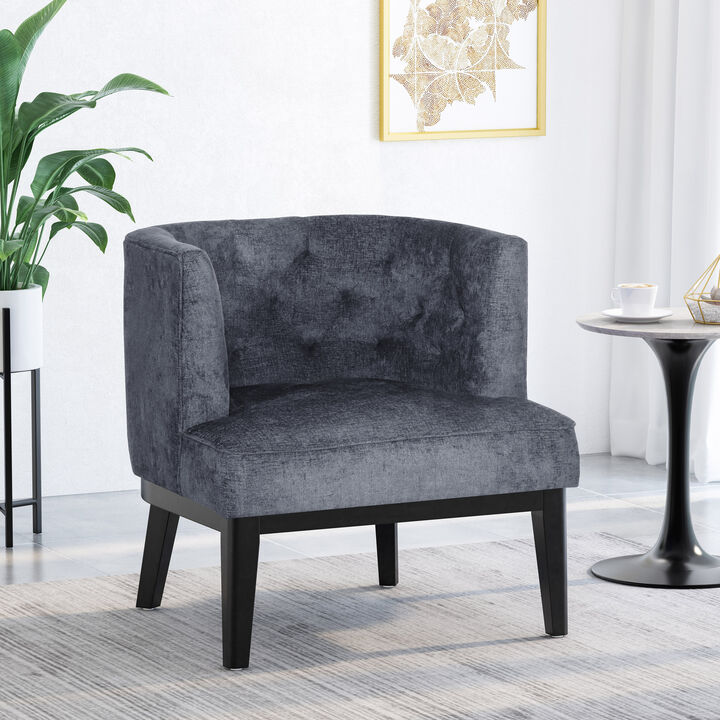 Diamond-Stitched Accent Chair with Curved Tub Seating and Wood Frame