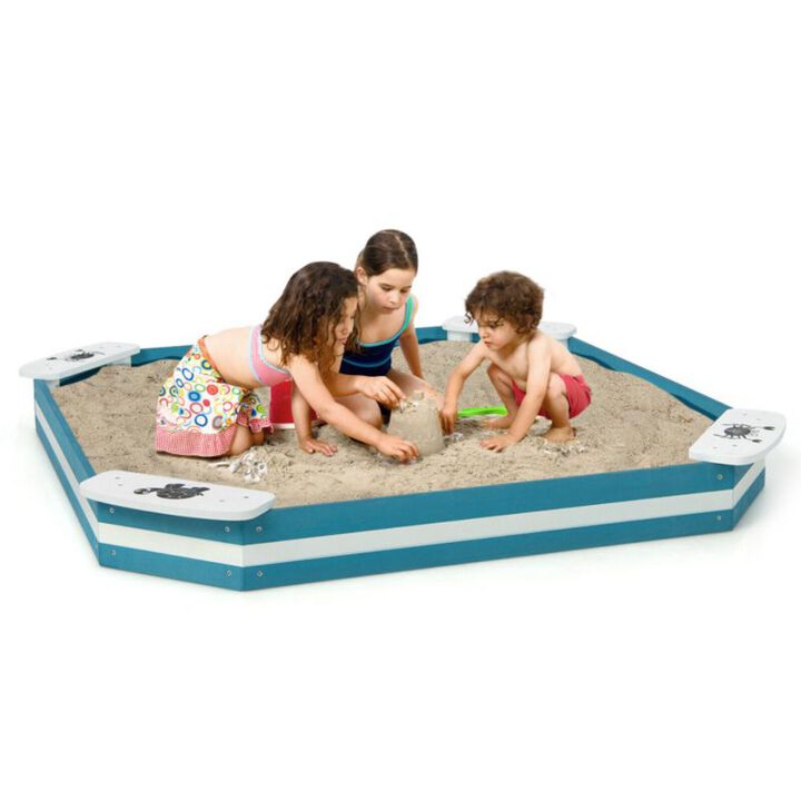 Hivvago Outdoor Solid Wood Sandbox with 4 Built-in Animal Patterns Seats