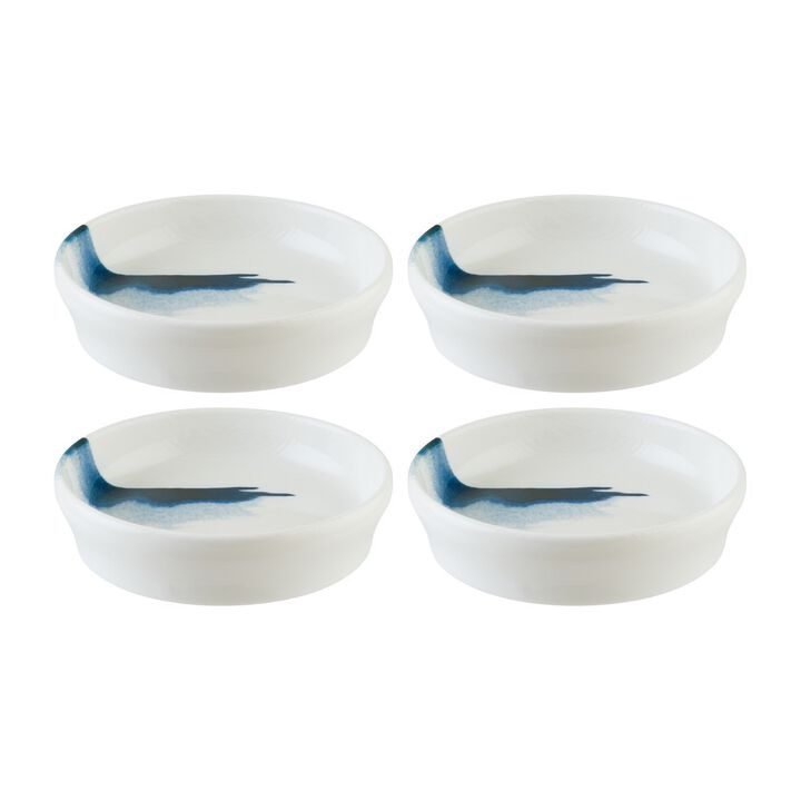Blue Wave dia.4" h:1" 1 oz. Round Decorated Porcelain Bowl (Set of 4)