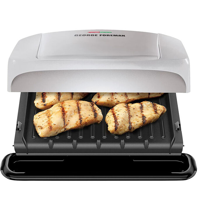 George Foreman 4 Serving Electric Indoor Grill and Panini Press in Silver