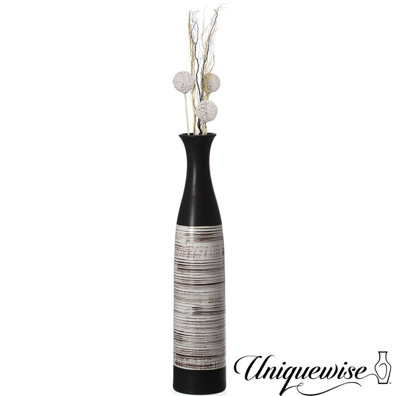 47-Inch Handcrafted Black and White Waterproof Ceramic Floor Vase - Neat Classic Bottle Shaped Vase, Freestanding Design, Perfect for Tall Floral Arrangements