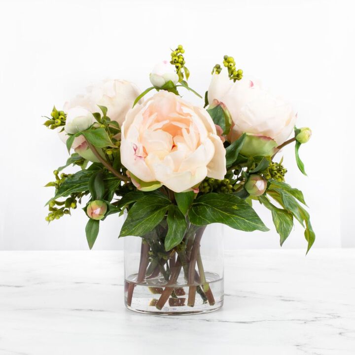 Faux peony arrangement in vase