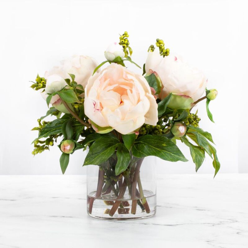 Faux peony arrangement in vase