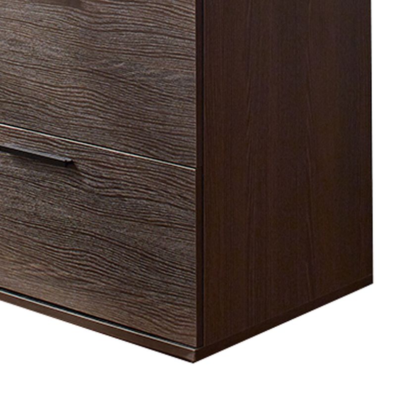Levy Tall Dresser Chest, 4 Jumbo Drawers, Farmhouse Dark Brown Wood Finish - Benzara