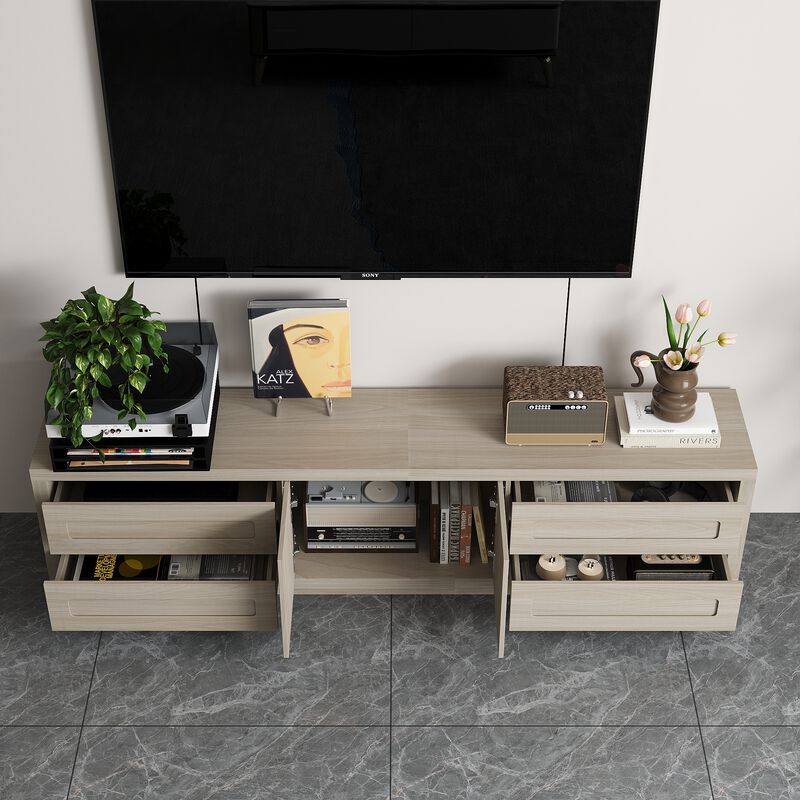 FUFU&GAGA Grey Wood Grain TV Stand with Storage, PB & MDF Construction (66.9" W x 18" H x 11.8" D), Grey Wood Finish