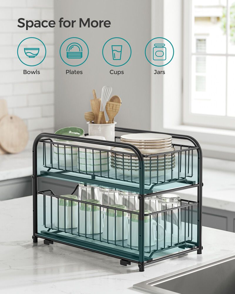 2-Tier Pull-Out Cabinet Organizer - Sliding Storage Solution
