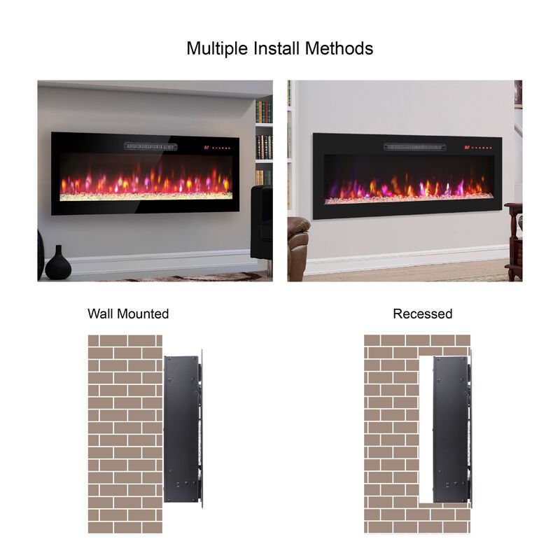 Streamdale 60" Wall-Mounted Electric Fireplace with Remote, LED Light Heater