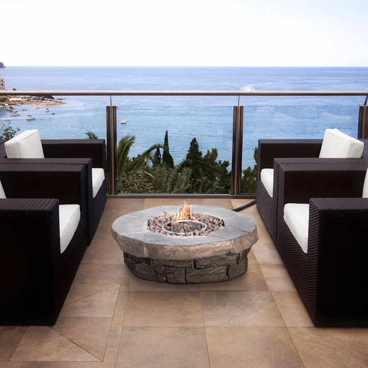 Teamson Home Outdoor Circular Stone-Look Propane Gas Fire Pit, Slate