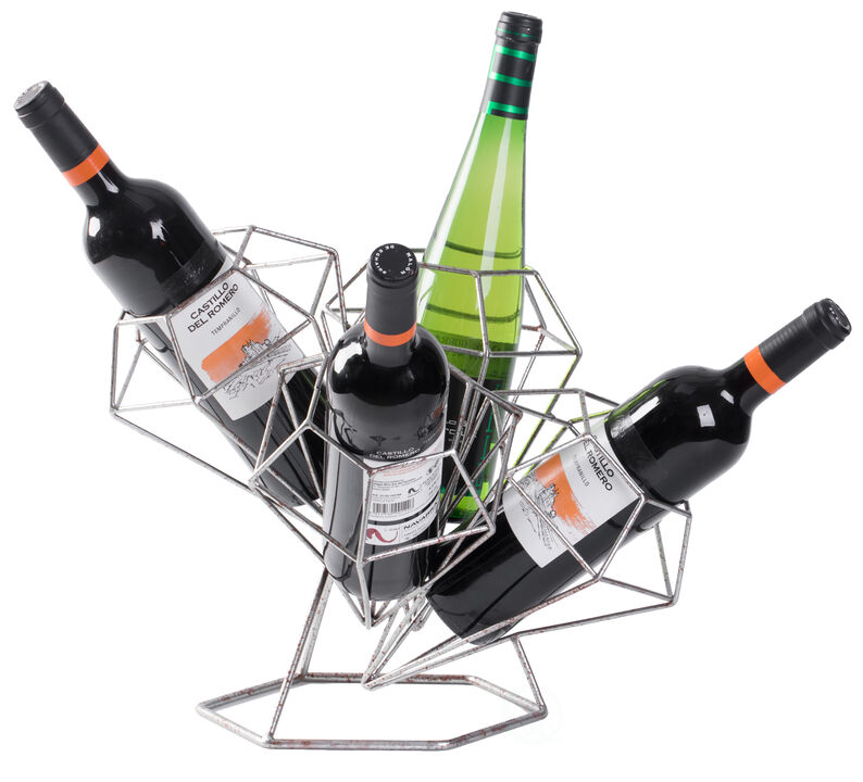 Vintage Decorative Metal Diamond Shaped Tabletop Countertop Wine 4 Bottle Holder