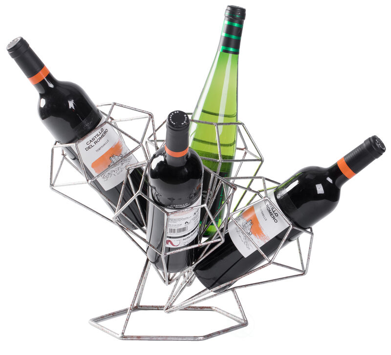 Vintage Decorative Metal Diamond Shaped Tabletop Countertop Wine 4 Bottle Holder
