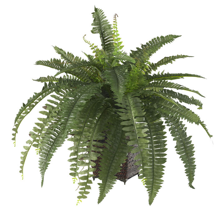 Hivvago Boston Fern w/Wood Wicker Basket Silk Plant