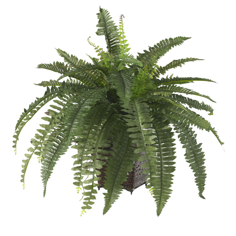 Hivvago Boston Fern w/Wood Wicker Basket Silk Plant