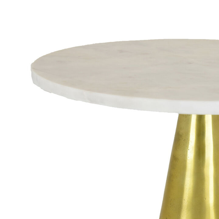 Modern Plant Stand Table, 18 Inch Round White Marble, Gold Metal Base - Benzara