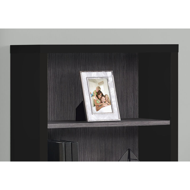 Monarch Specialties I 7407 Bookshelf, Bookcase, Etagere, 5 Tier, 48"H, Office, Bedroom, Laminate, Black, Grey, Contemporary, Modern