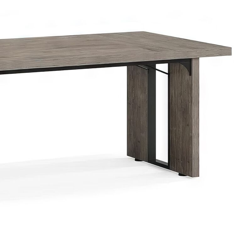 Ada Executive Office Desk, 71 Inch Rectangular Gray Top, Black Metal - Benzara
