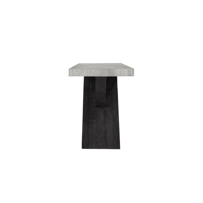 Ren 72 Inch Console Table, Rectangular Top Cross Base, Gray, Black Concrete - Benzara