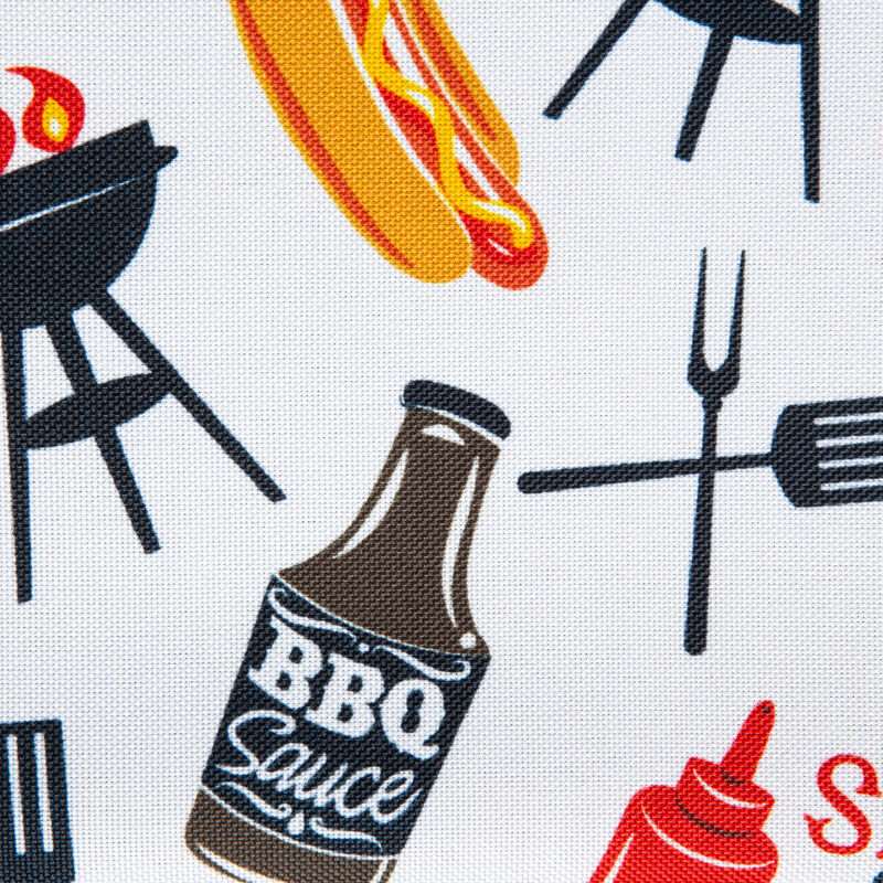 60" White and Yellow Barbeque Themed Round Outdoor Tablecloth