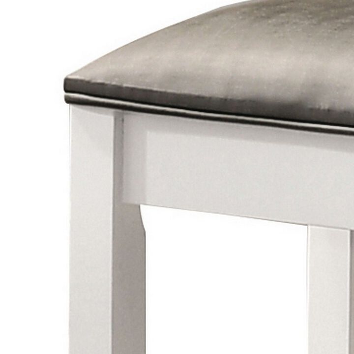 Felicity 16 Inch Upholstered Vanity Stool, Padded Seat, Glossy White - Benzara