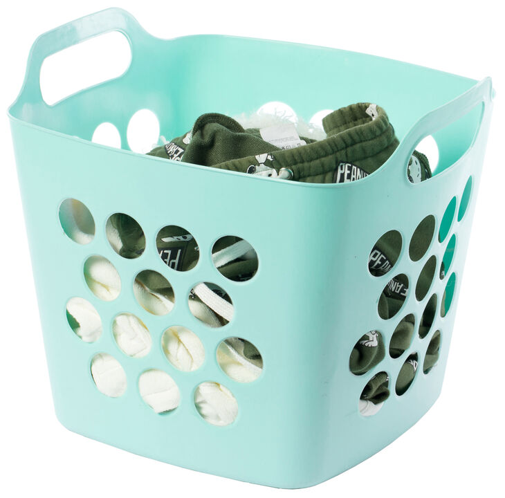 Flexible Plastic Carry Laundry Basket Holder Square Storage Hamper with Side Handles, Purple