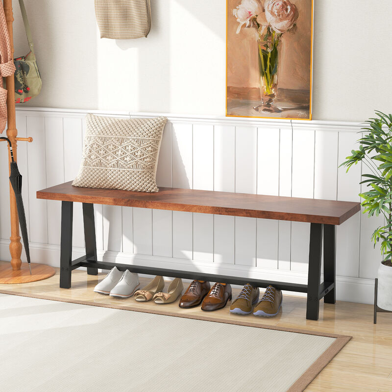 3-Person Dining Bench, Entryway Shoe Bench with Metal Frame for Storage and Seating