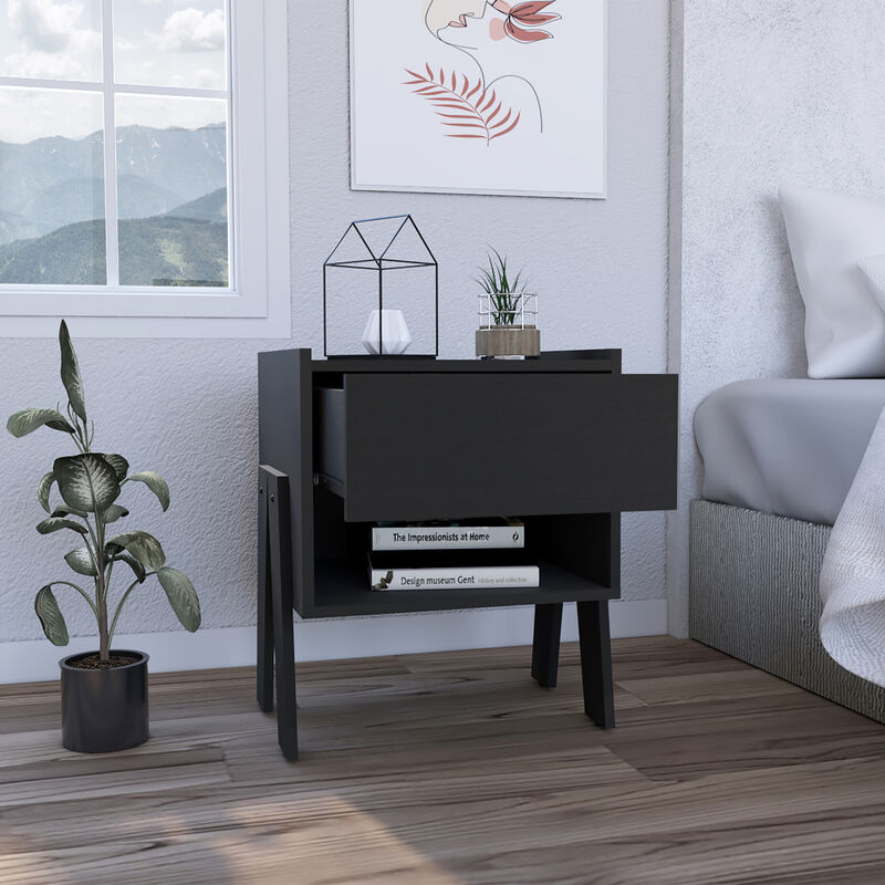 Streamdale Joy Nightstand, Four Legs, One Open Shelf, One Drawer