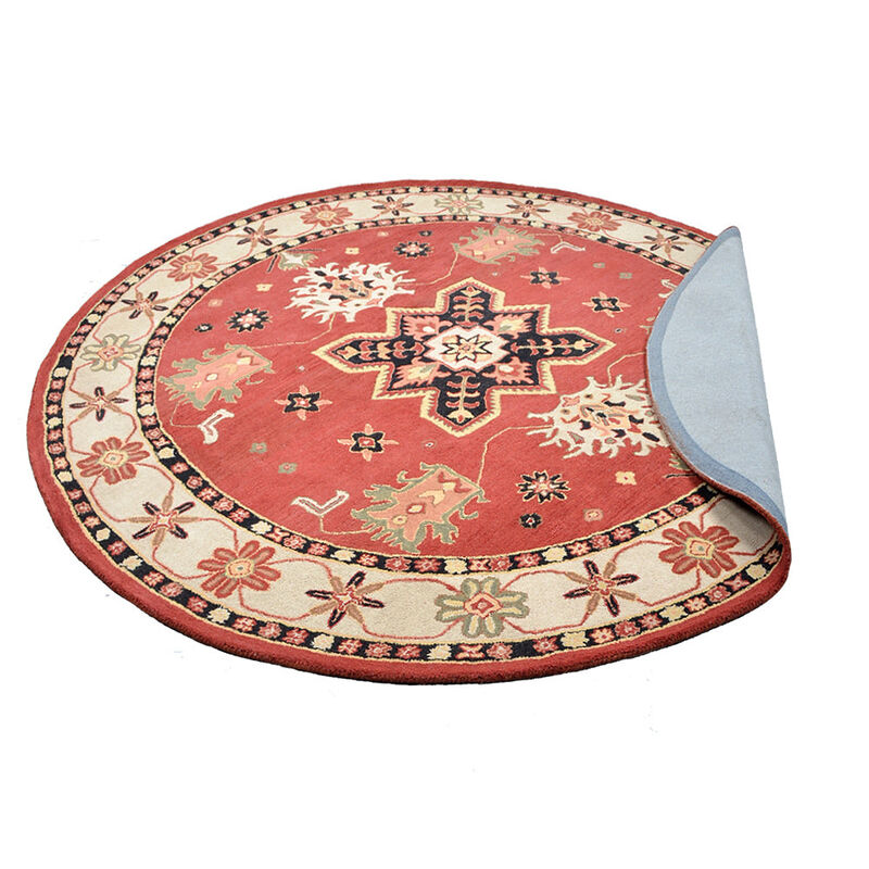 RUGSOTIC CARPETS HAND TUFTED WOOL ECO-FRIENDLY AREA RUGS  - 10'x10', Round Shape, Red & Cream, Classic Oriental Traditional  Design, High Pile Thick Handmade Anti Skid Area Rugs (K00535)