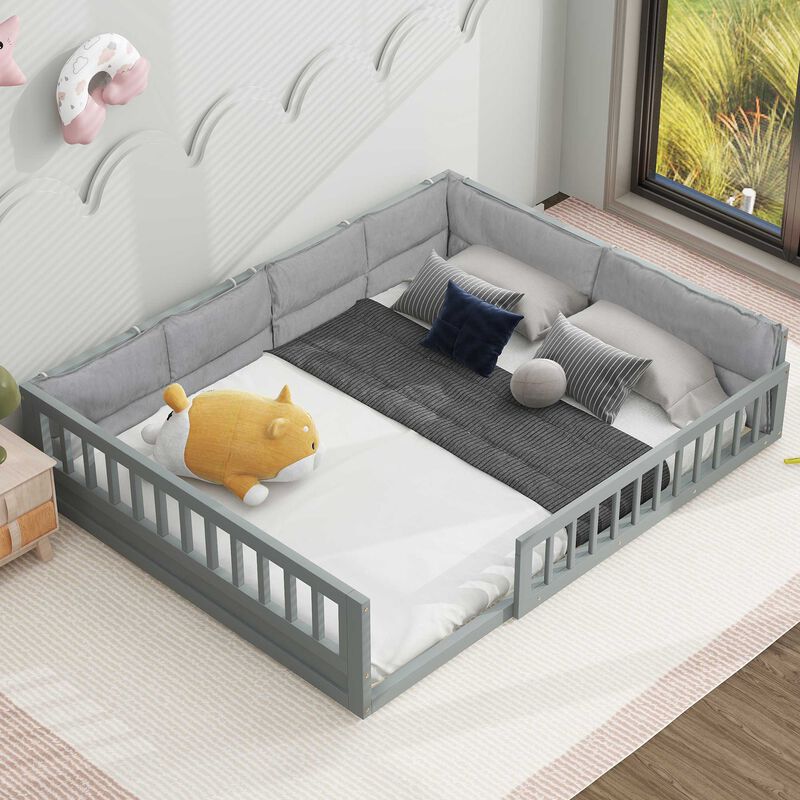 Merax Wood Platform Bed with Guardrail and Pillow