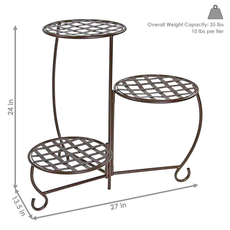 Sunnydaze 3-Tier Triple Plant Stand with Checkered Base - 24 in - Set of 2