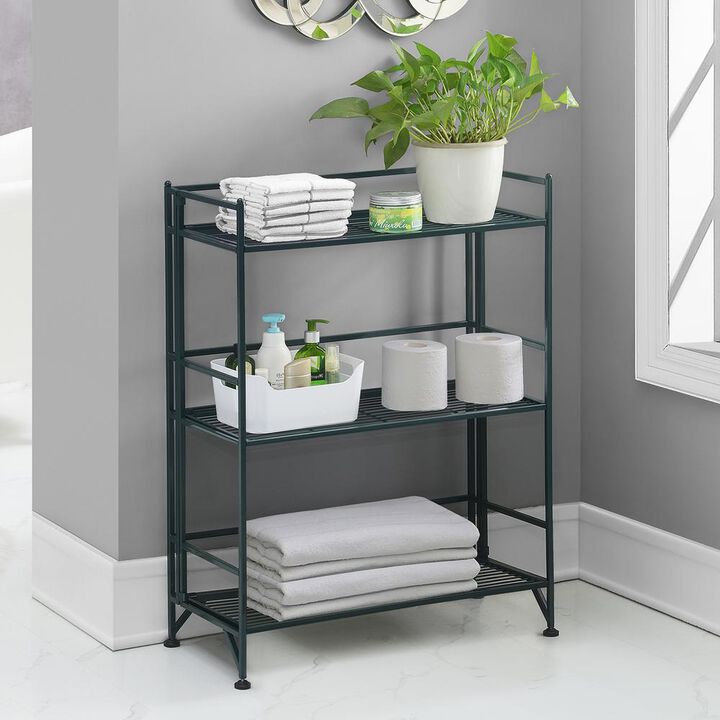 Convenience Concepts Xtra Storage 3 Tier Wide Folding Metal Shelf, Green