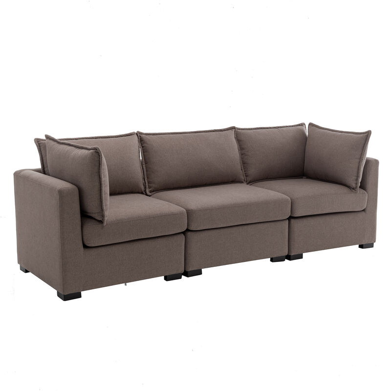 Bennett 3 Piece Flange Seam Modular Sofa  - Latte Brown Performance Fabric
