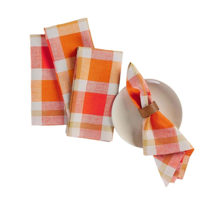 Solino Home 100% Pure Linen Dinner Napkins 20 x 20 Inch Set of 4 | Fall Buffalo Check