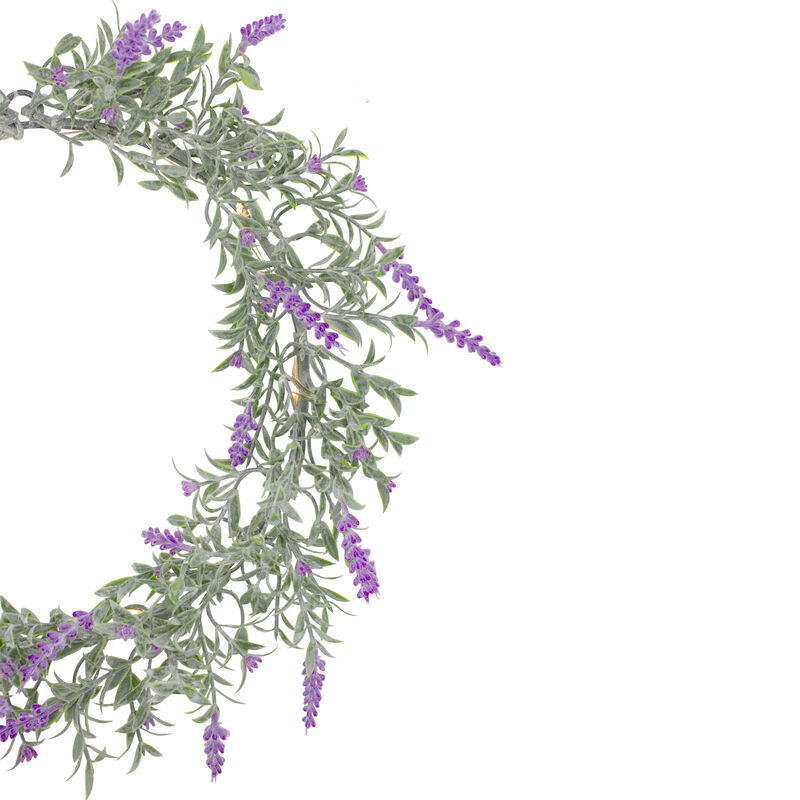 Pre-Lit Battery Operated Pink Lavender Spring Wreath- 16" - White LED Lights