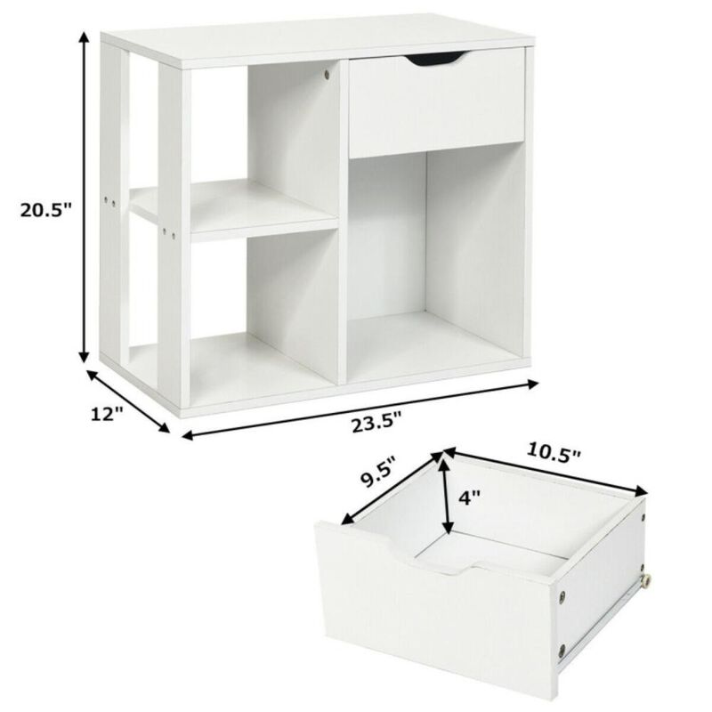 Hivvago 3-Cube Bookcase 2-tier Wooden Storage Shelf with Pull-out Drawer