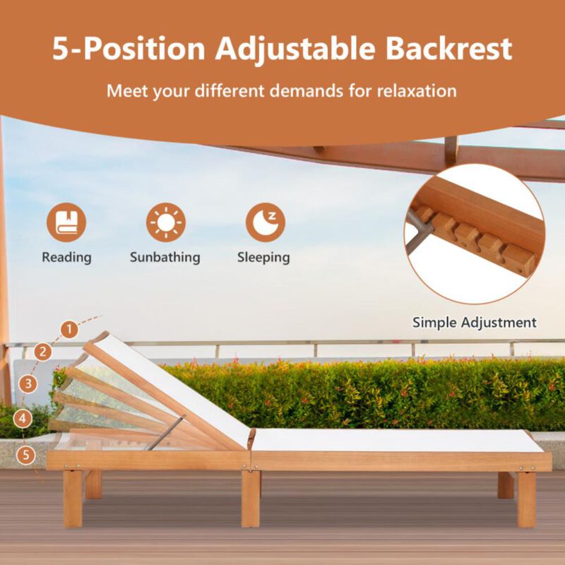 Hivvago Outdoor Wood Chaise Lounge Chair with 5-Postion Adjustable Back