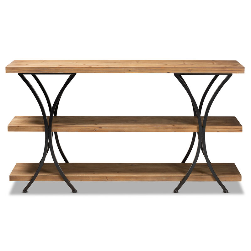 Baxton Studio Terrell Natural Brown Finished Wood And Black Finished Metal Console Table