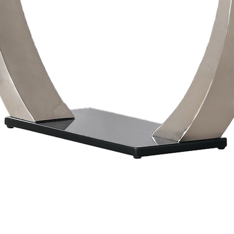 Floating Tempered Glass Top Sofa Table with Metal Support, Clear and Silver-Benzara