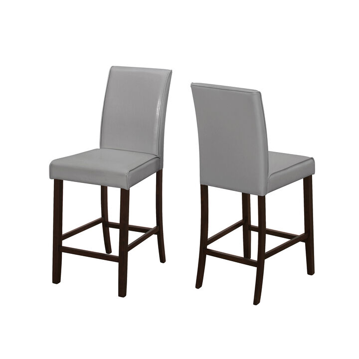 Monarch Specialties I 1902 Dining Chair, Set Of 2, Counter Height, Upholstered, Kitchen, Dining Room, Pu Leather Look, Wood Legs, Grey, Brown, Transitional