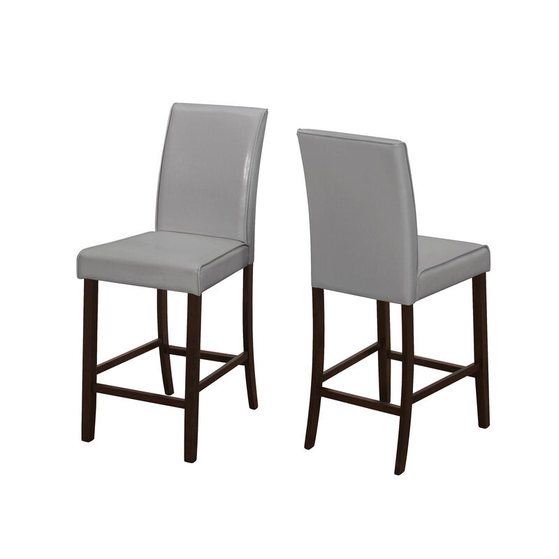 Monarch Specialties I 1902 Dining Chair, Set Of 2, Counter Height, Upholstered, Kitchen, Dining Room, Pu Leather Look, Wood Legs, Grey, Brown, Transitional