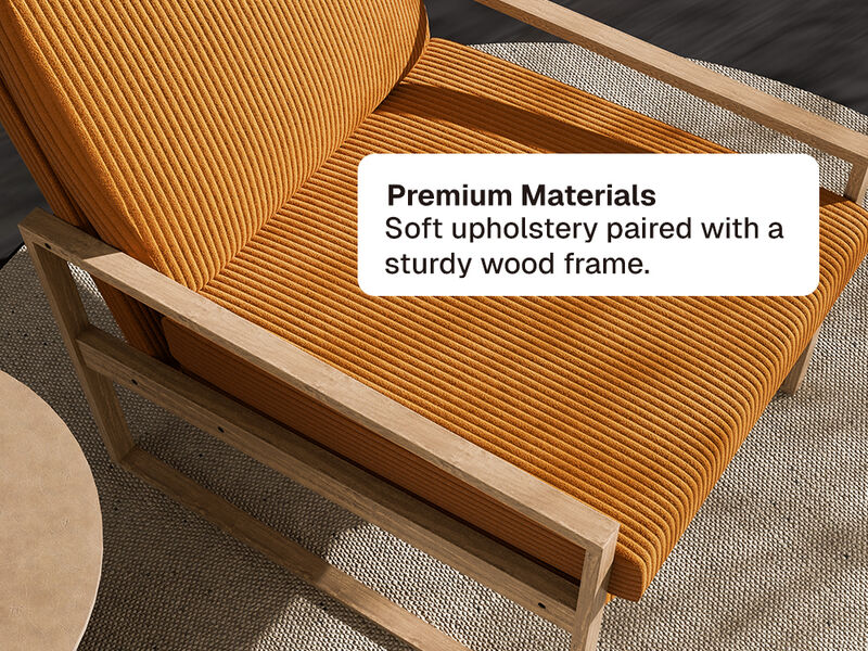 BELLEZE Modern Mustard Yellow Accent Chair, Mid-Century Corduroy Upholstered Lounge Chair, Wooden Frame Armchair for Living Room, Bedroom, or Office, Comfortable Padded Cushion