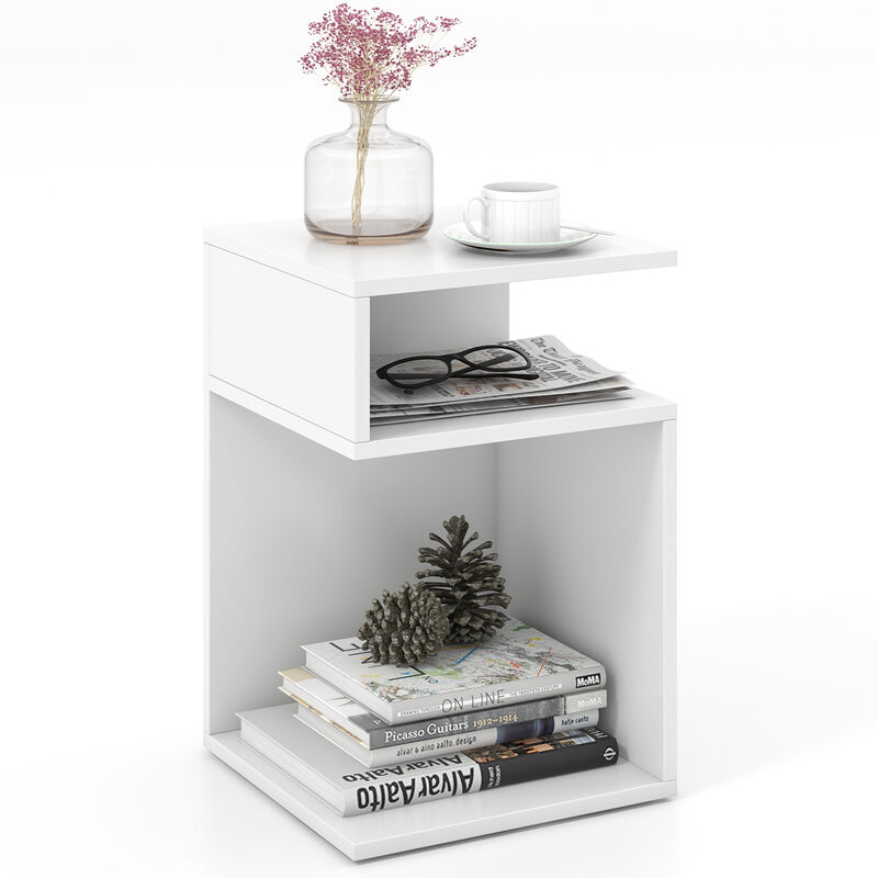 S-Shaped Side Table with Unique S-shaped Frame and 2 Open Compartments