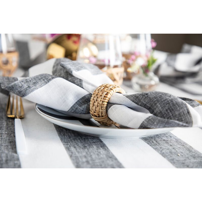 Solino Home 100% Pure Linen Dinner Napkins 20 x 20 Inch Set of 4 | Cabana Stripe