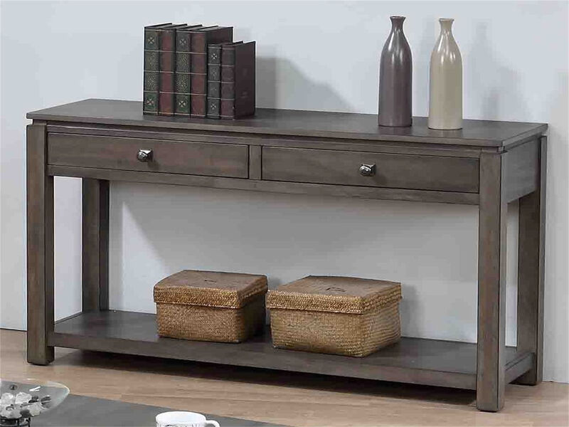 Shades of Gray 53 in. Weathered Grey Rectangle Solid Wood Console Table with 2 Drawers