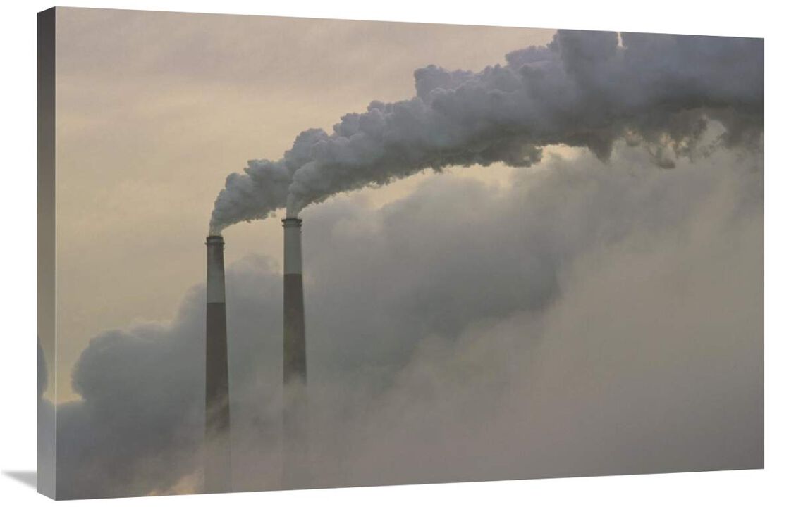 Gas effluence pouring out of smoke stacks at nuclear power plant, upper Ohio River, Ohio-Canvas Art-36x24