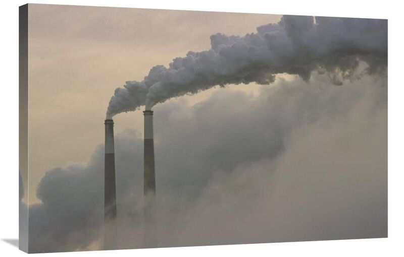 Gas effluence pouring out of smoke stacks at nuclear power plant, upper Ohio River, Ohio-Canvas Art-36x24