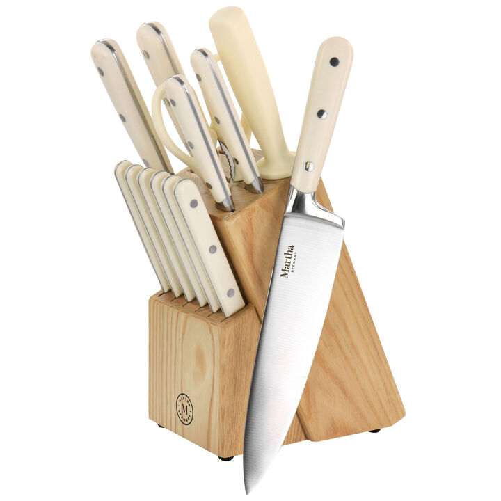 Martha Stewart Essential Ruxton 14 Piece Stainless Steel Knife and Block Set in Cream