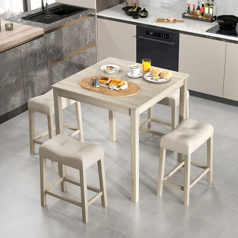 5-Piece Bar Table Set with Square Table and 4 Padded Stools for Kitchen or Home Bar