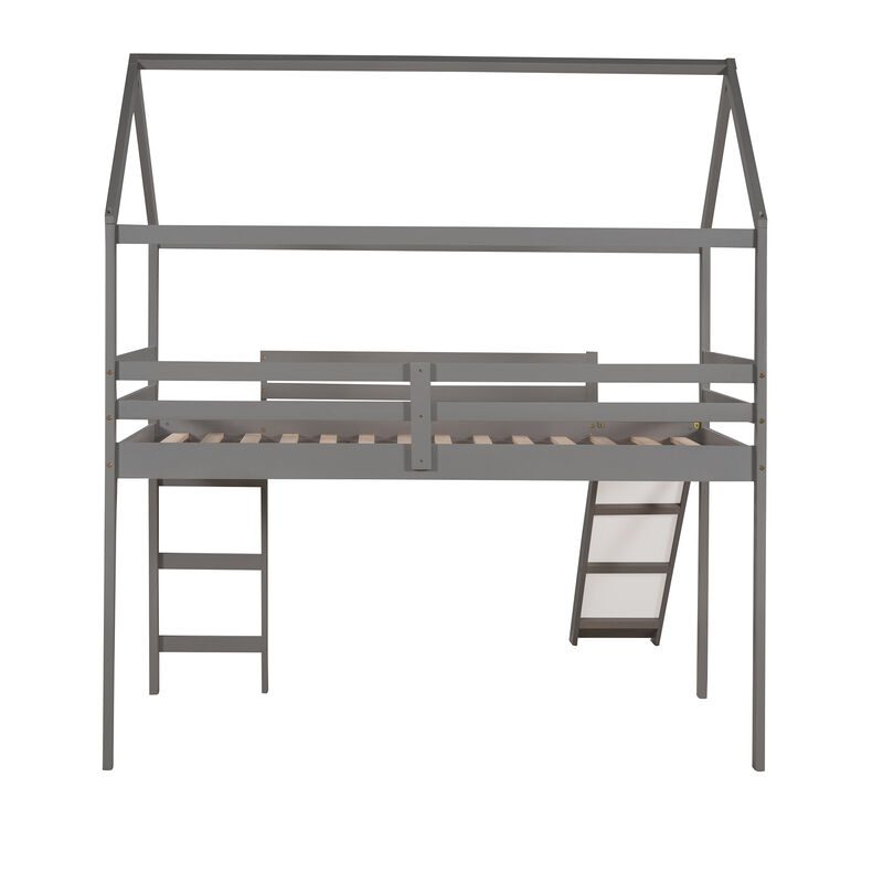House-Themed Bed with Built-in Slide, Playful Toddler Bed Frame