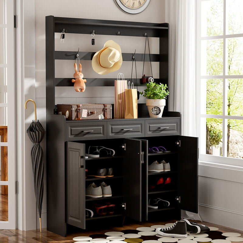 Merax 4-Door Shoe Cabinet with Coat Rack