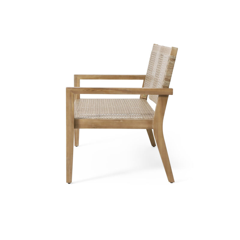 Merax Outdoor Wicker and Acacia Wood Loveseat