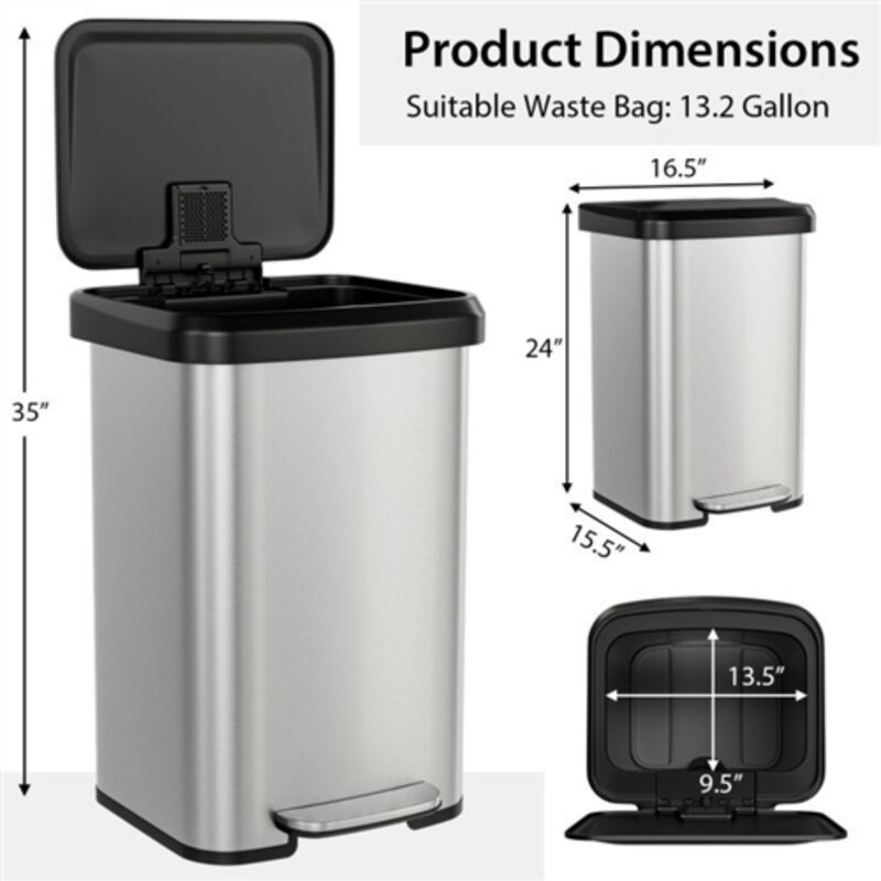 Soft-Close Stainless Steel Step Trash Can – Hands-Free Pedal & Quiet Closing Lid for Kitchen